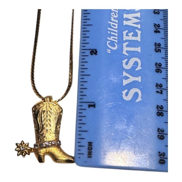 Gold-Plated Western Boot Pendant Necklace With Rhinestone Detailing - Picture 4 of 9